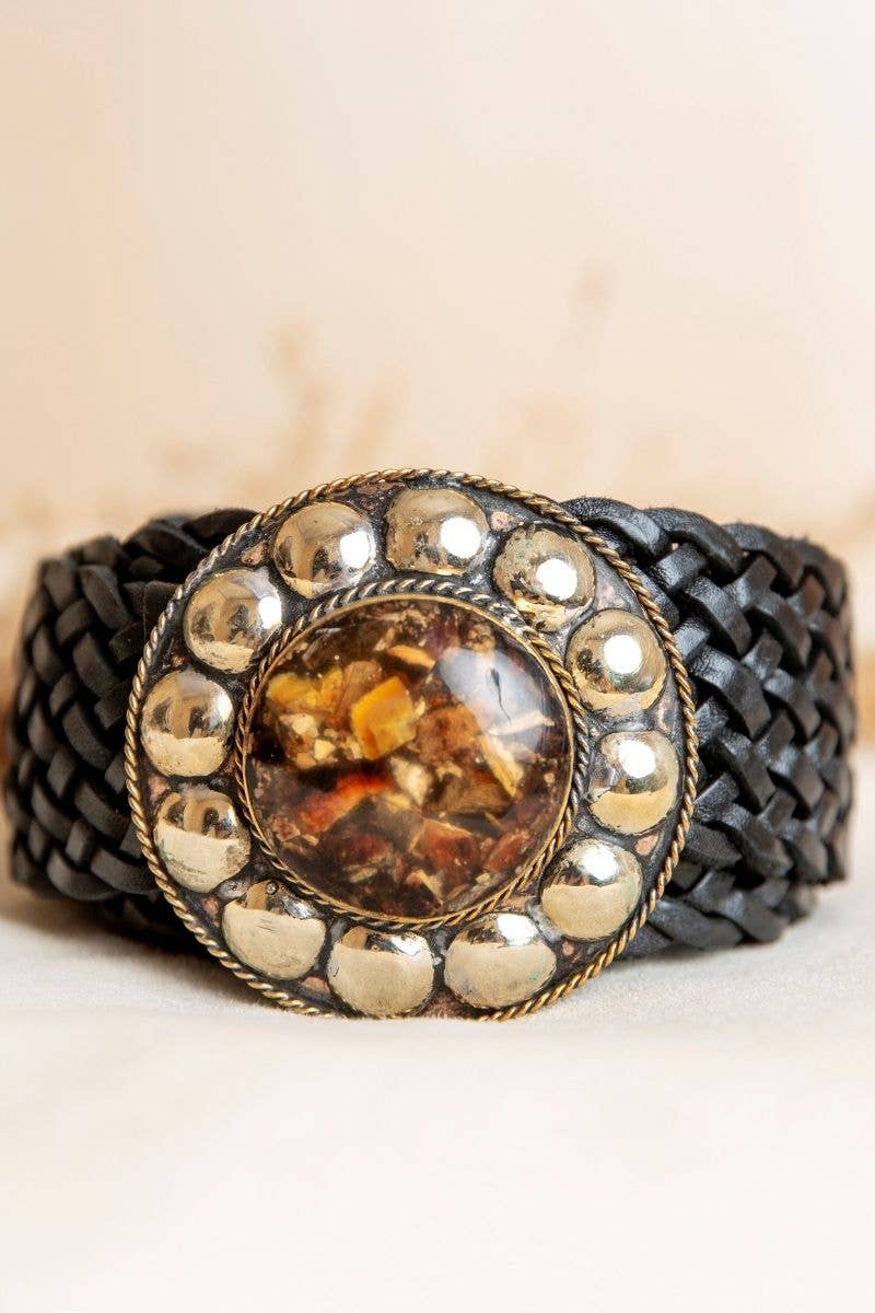 WIDE BLACK LEATHER BELT SATU