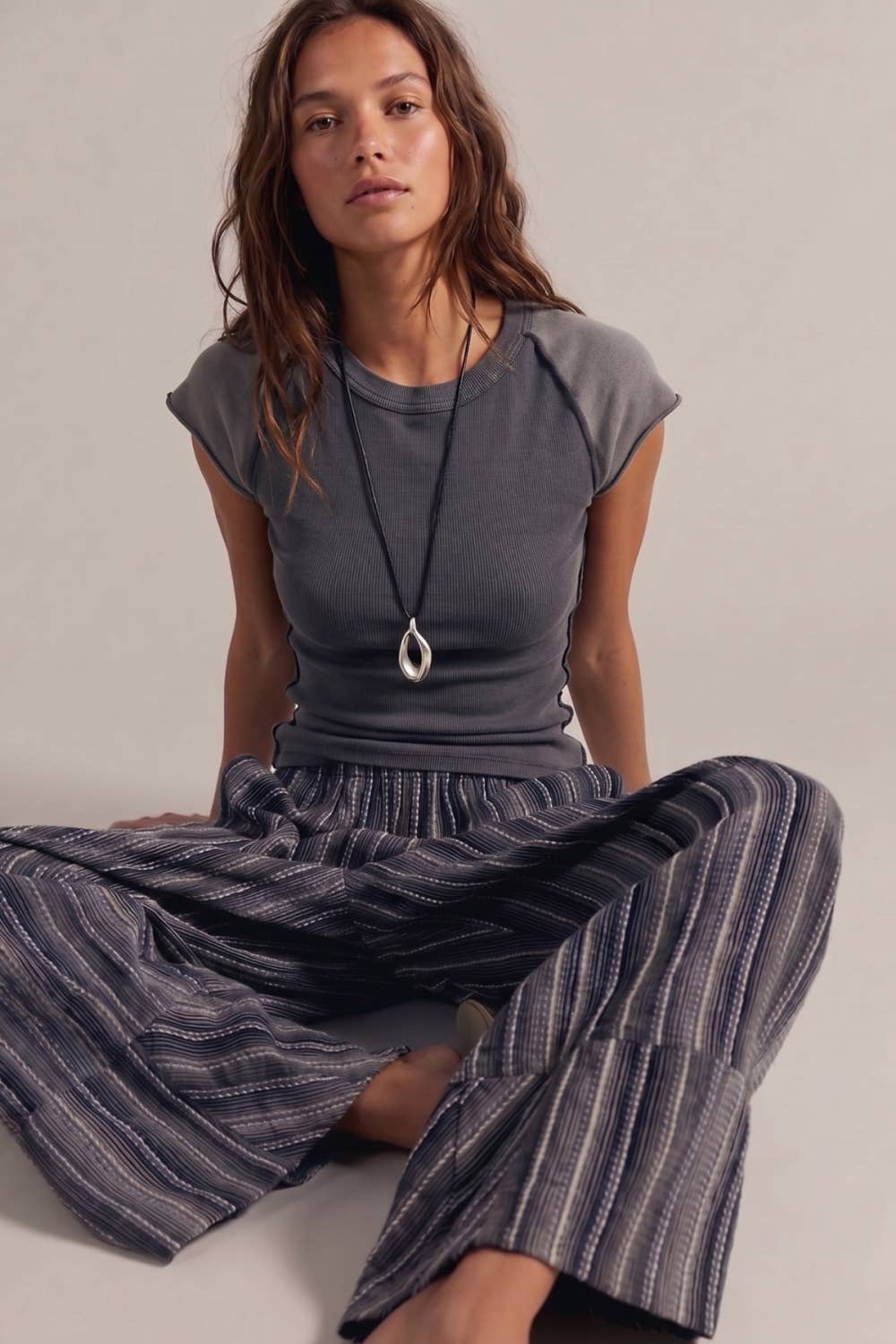 WASHED RIBBED FITTED TOP