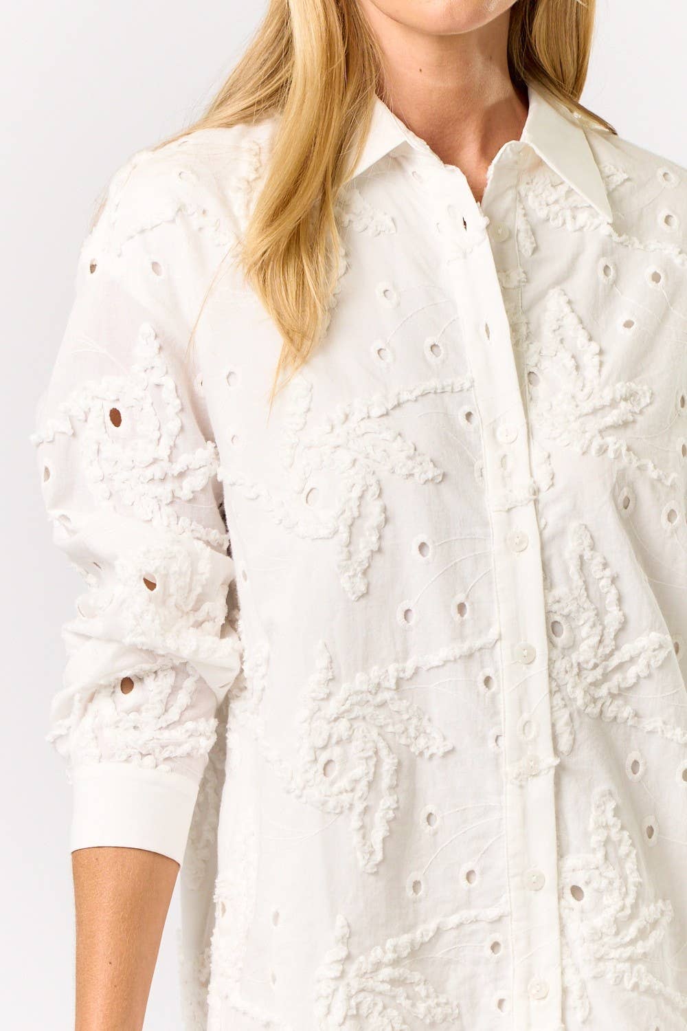 Floral Eyelet Button Down Shirt Dress