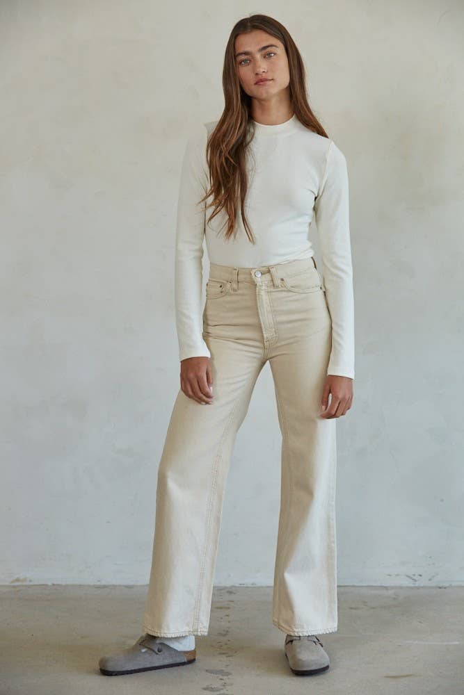 Basic Knit Mock Neck Long Sleeve Pullover Top