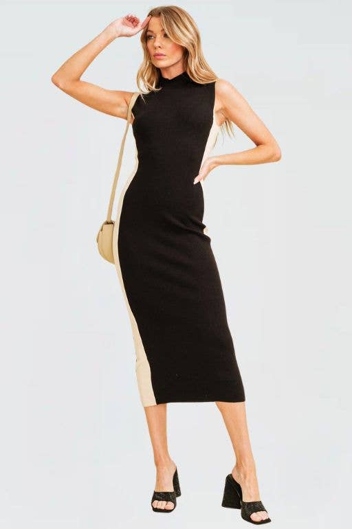 SIDE CONTRAST MIDI DRESS