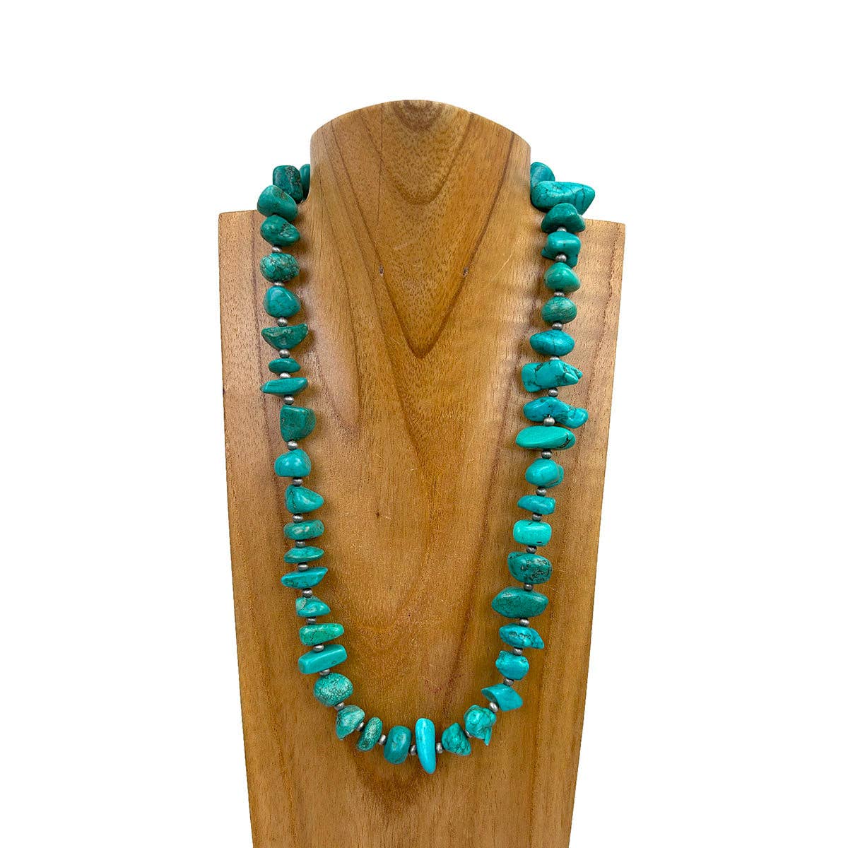 silver Navajo pearl beads with blue turquoise stone chips Necklace