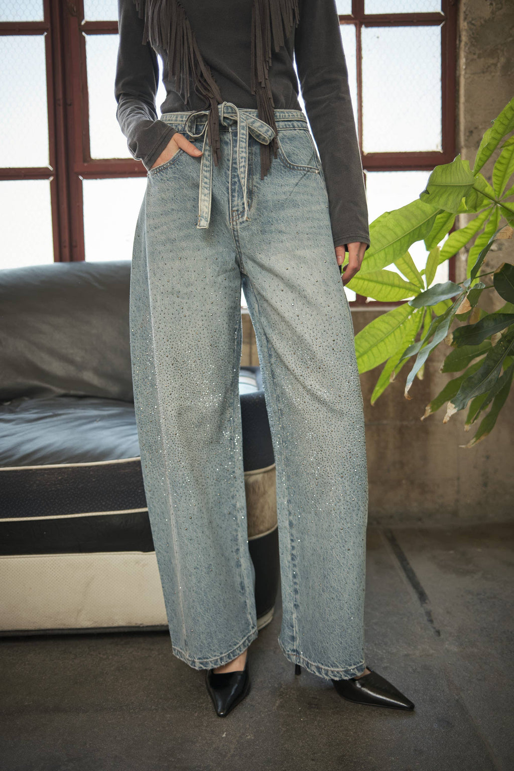 Rhinestone Wide Leg Jeans