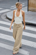Folded Waist Distressed Baggy Jeans
