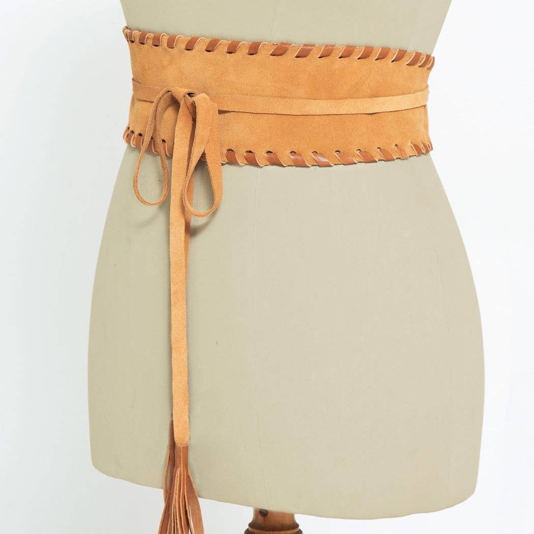 Suede wrap belt boho style-Brown