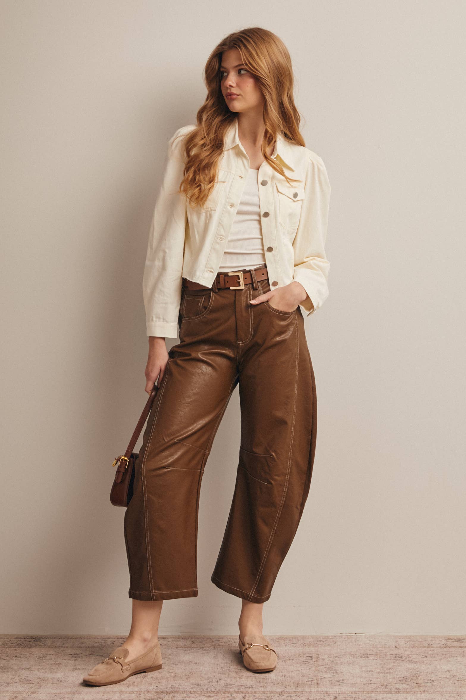 Faux Leather Wide-Leg Pants