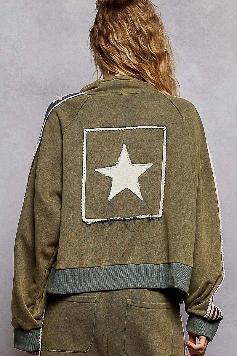 Long sleeve French terry star patch jacket