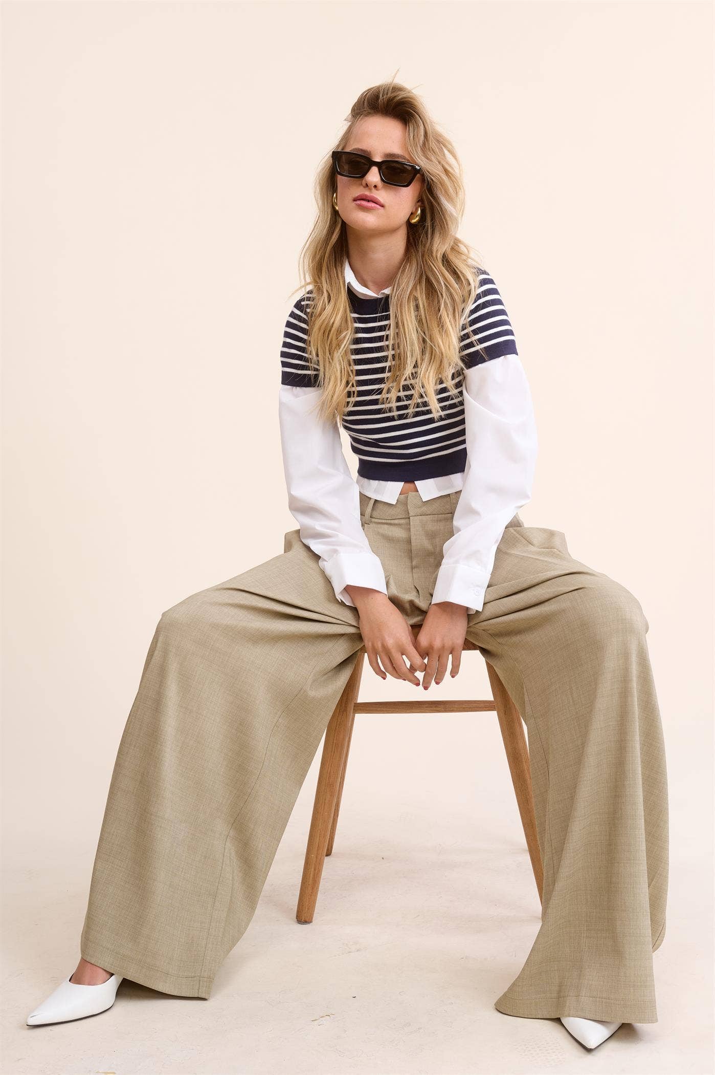 Trendy Low Waist  Wide Leg Pleated Trouser Pants