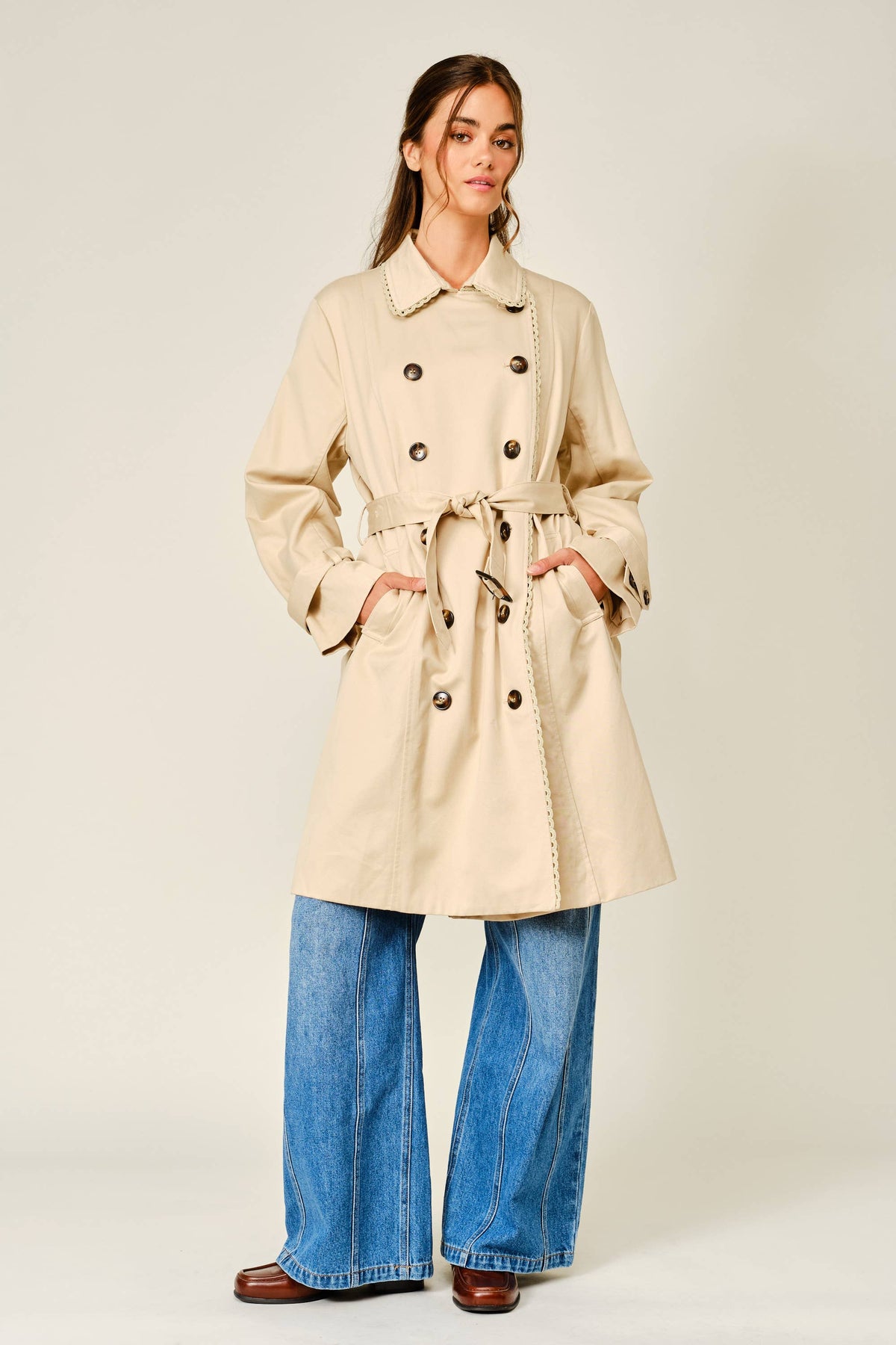 LACE BELTED MIDI TRENCH COAT