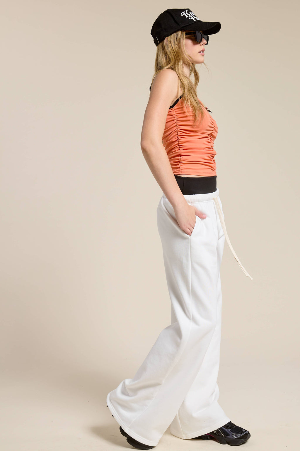 Wide Leg Drawstring Sweatpants with Contrast Waistband