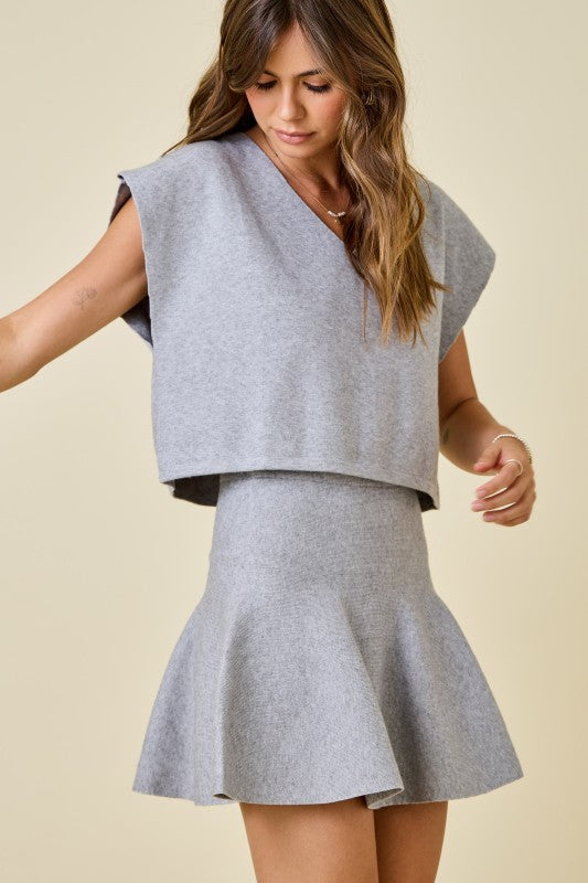 Heather Grey Sweater Skirt Set