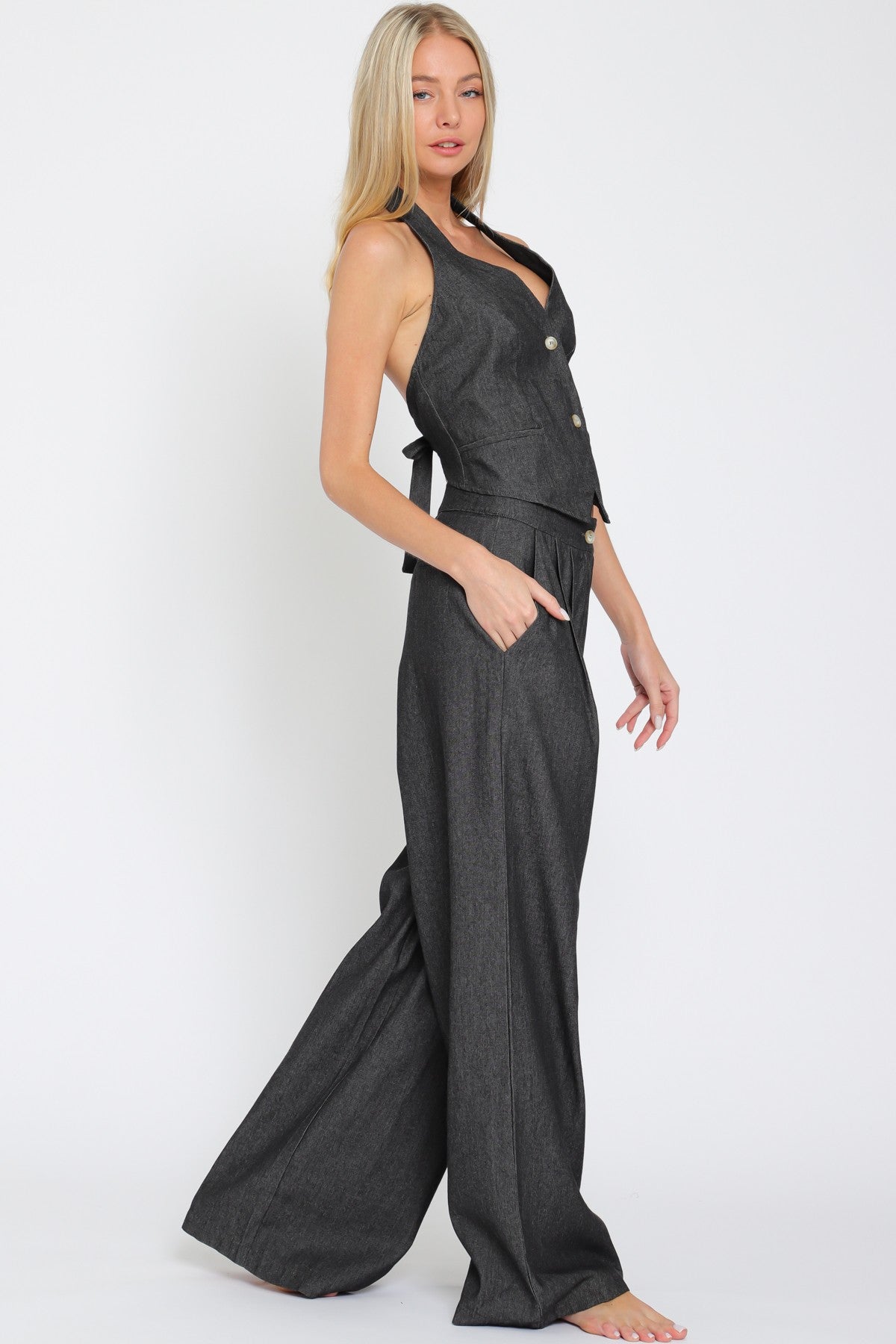 Halter Vest and High Waisted Long Pant Set