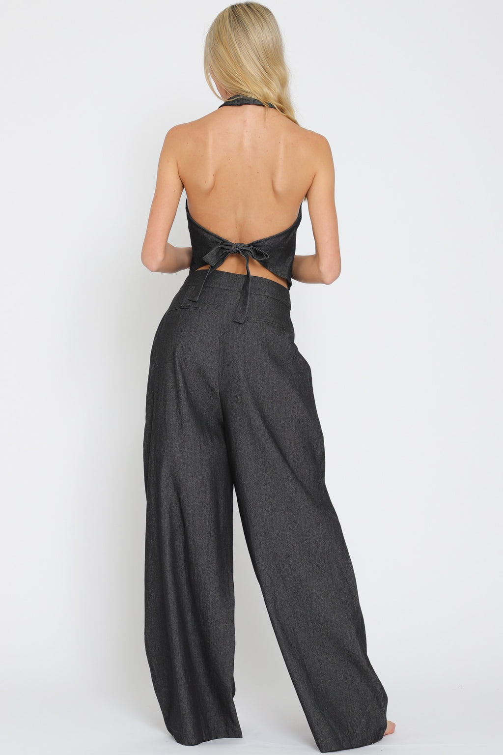 Halter Vest and High Waisted Long Pant Set