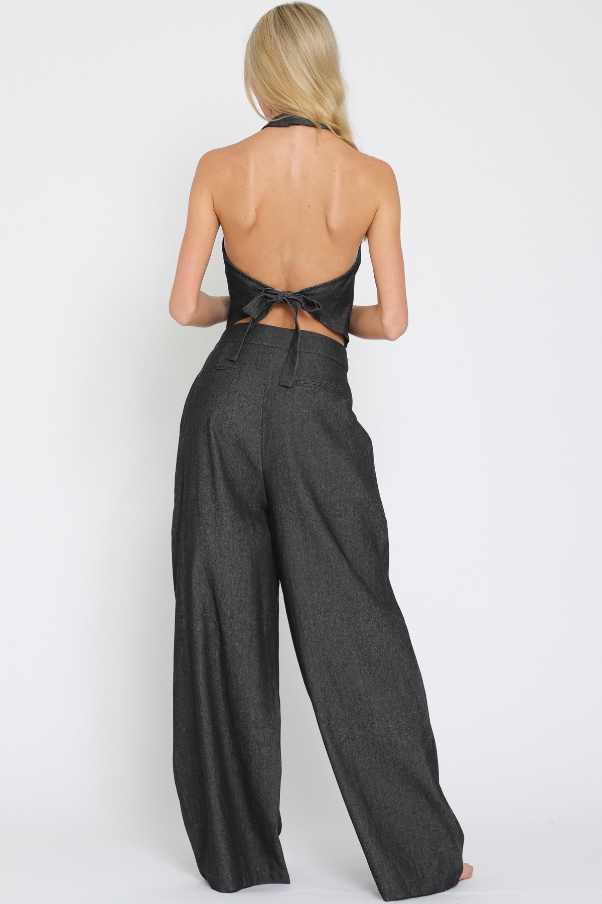 Halter Vest and High Waisted Long Pant Set
