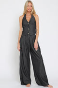 Halter Vest and High Waisted Long Pant Set