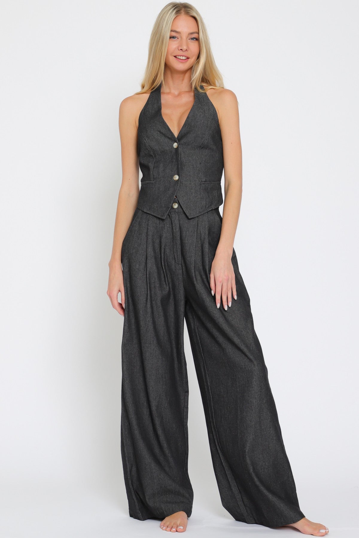 Halter Vest and High Waisted Long Pant Set