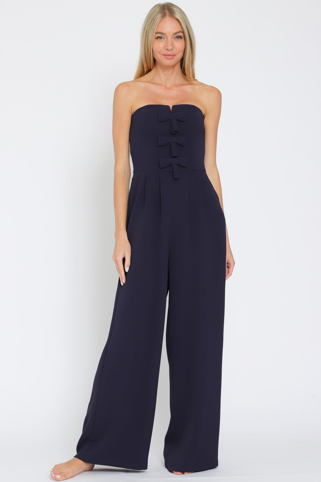 Ribbon Detailing Smocked Tube Jumpsuit