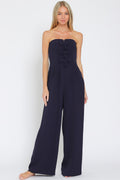 Ribbon Detailing Smocked Tube Jumpsuit