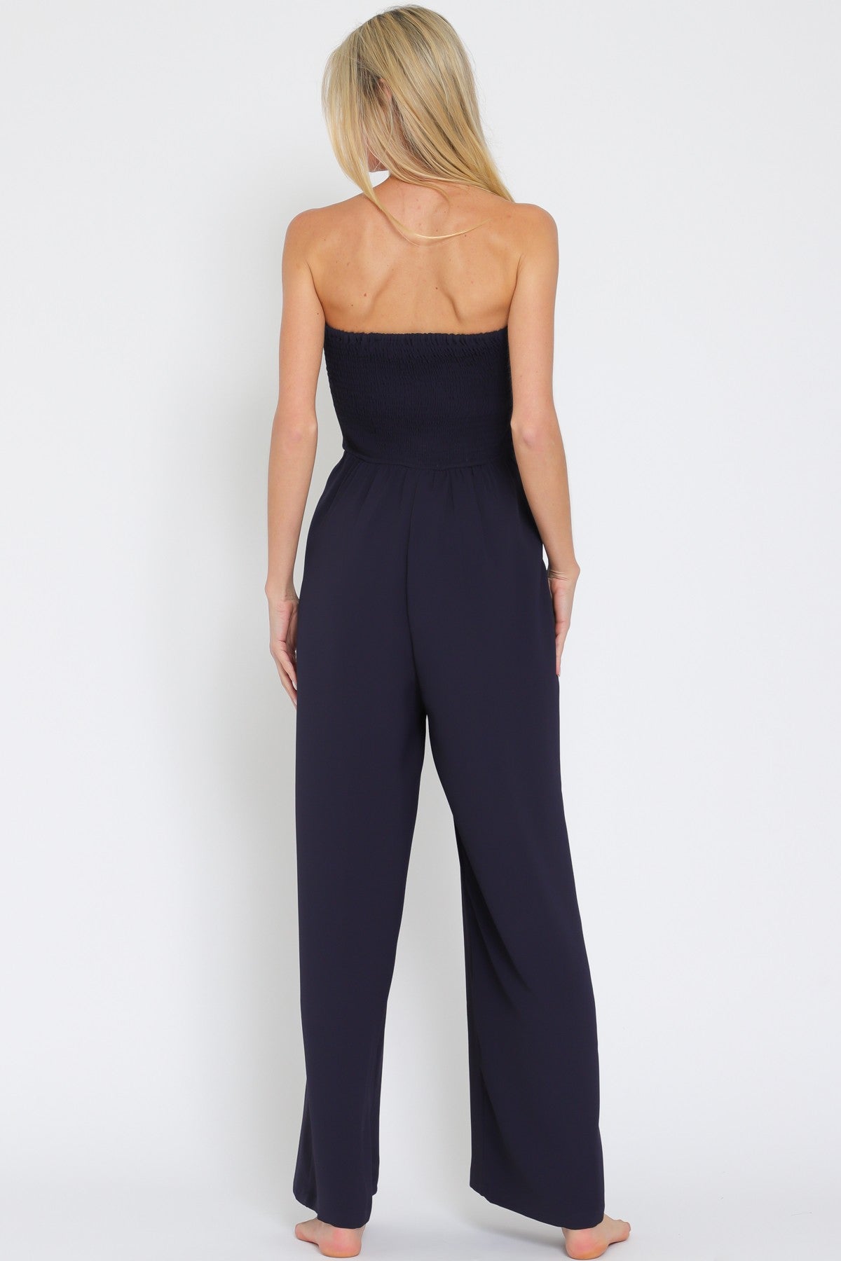 Ribbon Detailing Smocked Tube Jumpsuit