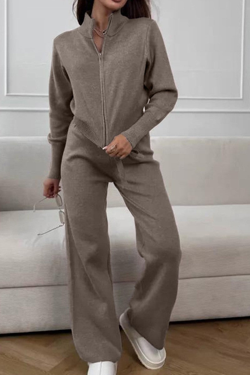Knit Zip-up Sweater Cardigan Set