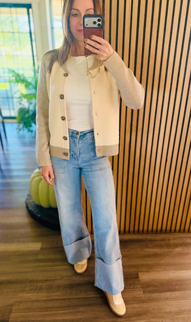 Shop The Look Color Block Sweater with Basic Long Sleeve T  and Classic Low Top Sneaker
