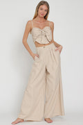 Adjustable Strap Ribbon Top and High Waisted Pant Set