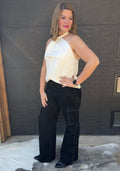 Shop The Look Silver Stud Wide Leg Cargo Jeans and Halter Vest Top