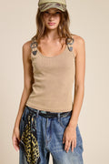 Silver Buckle Trim Washed Tank Top