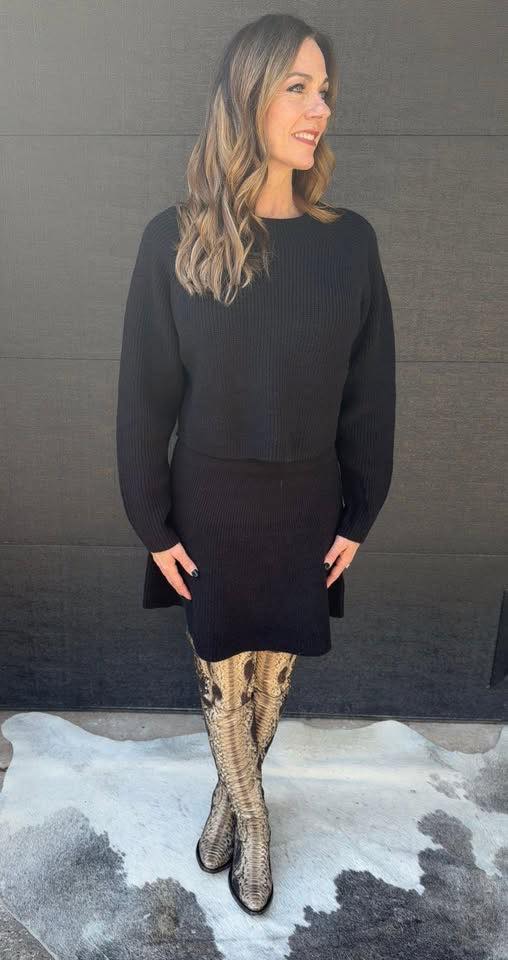 Long Sleeve Sweater Top and Flare Skirt