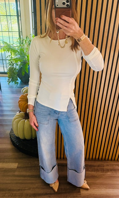 Shop The Look Basic Long Sleeve T, Jeans and Buckle Heels