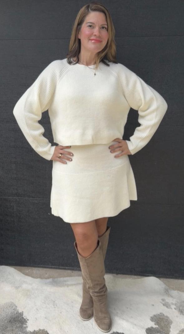 Long Sleeve Sweater Top and Flare Skirt