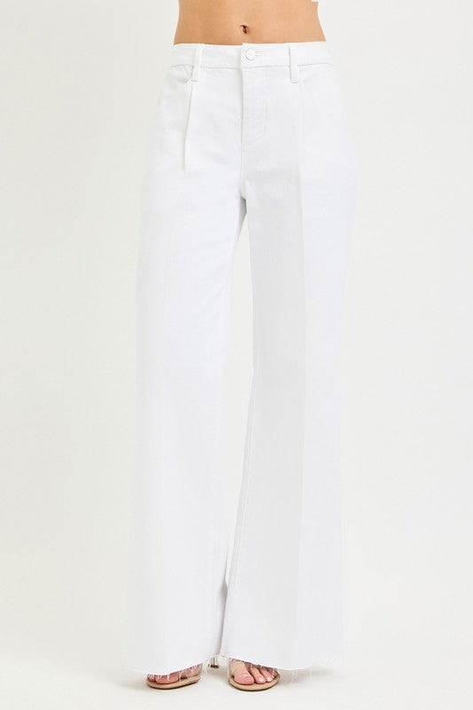Risen Wide Leg Pleated Jeans- Tummy Control