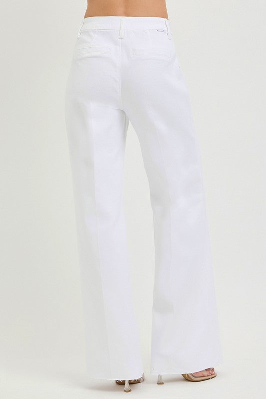 Risen Wide Leg Pleated Jeans- Tummy Control